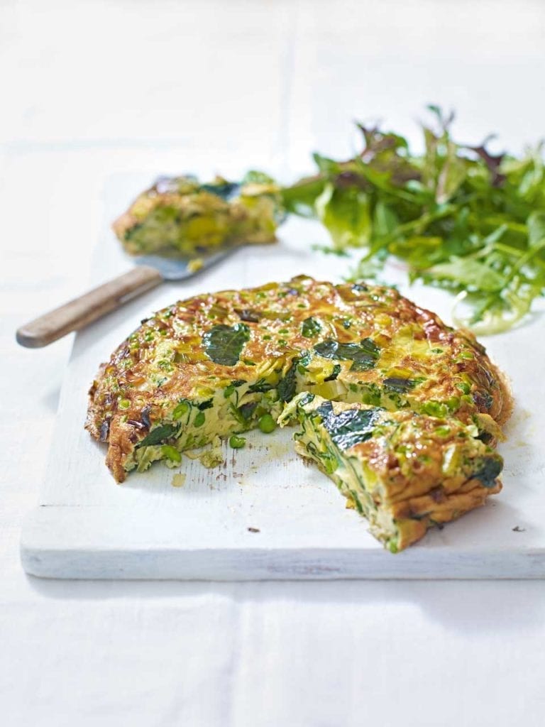 Spinach, leek and pea frittata