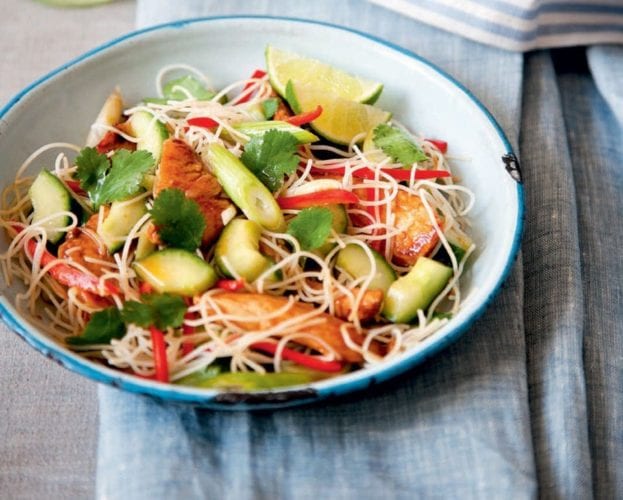 Warm chilli chicken Vietnamese noodle salad