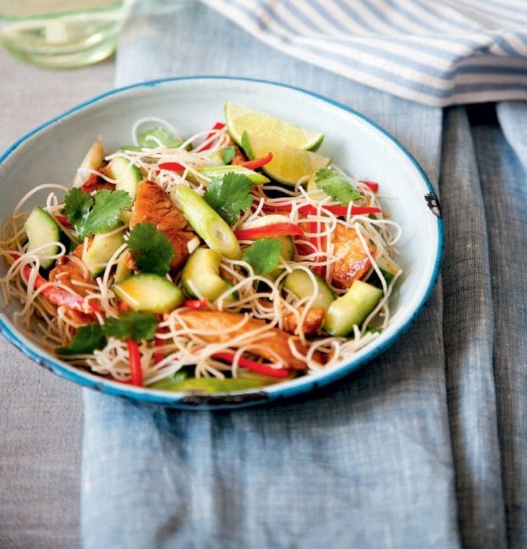 Warm chilli chicken Vietnamese noodle salad