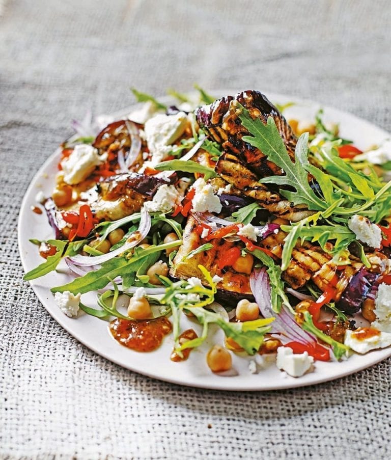 Roast aubergine salad with chickpeas and tamarind