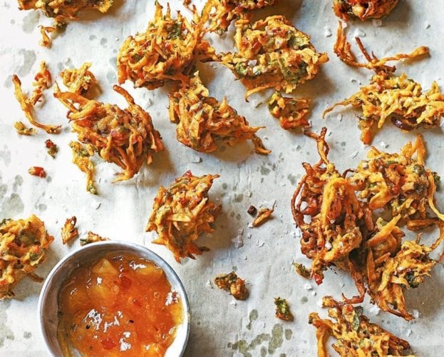 Carrot, onion and spinach bhajis
