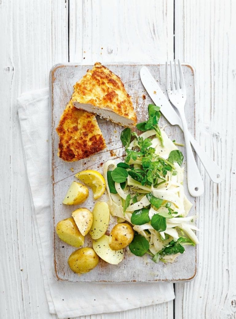 Chicken schnitzel with zingy fennel and watercress slaw