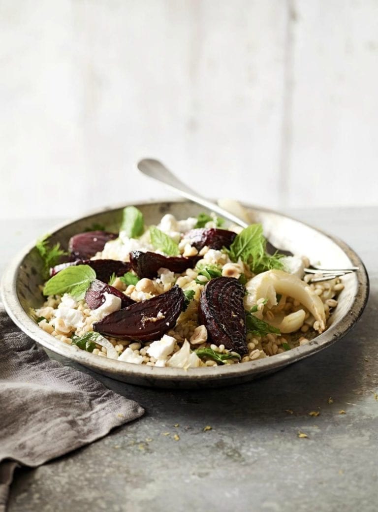 Roast beetroot, barley and fennel salad