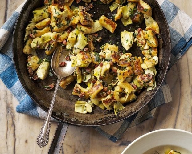 Gnocchi with artichokes, pancetta and mascarpone