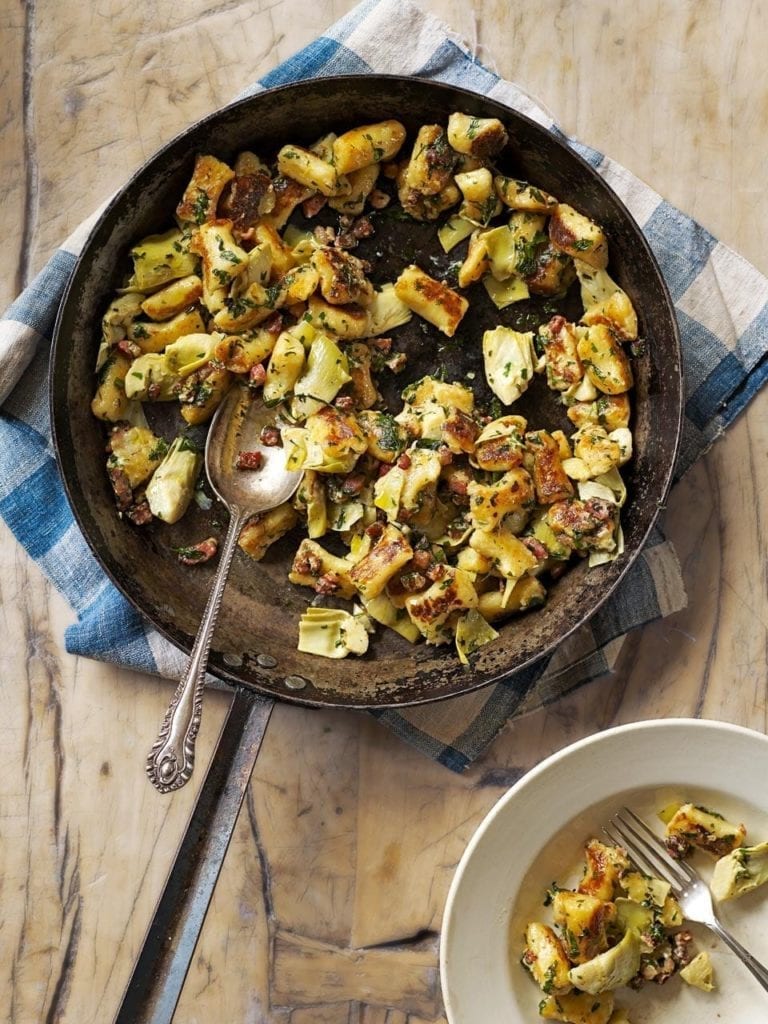 Gnocchi with artichokes, pancetta and mascarpone