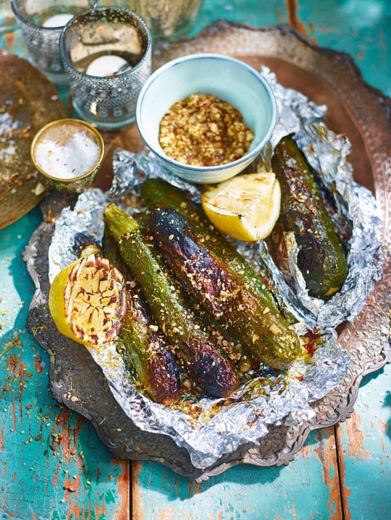 Barbecue courgettes with lemon and dukkah