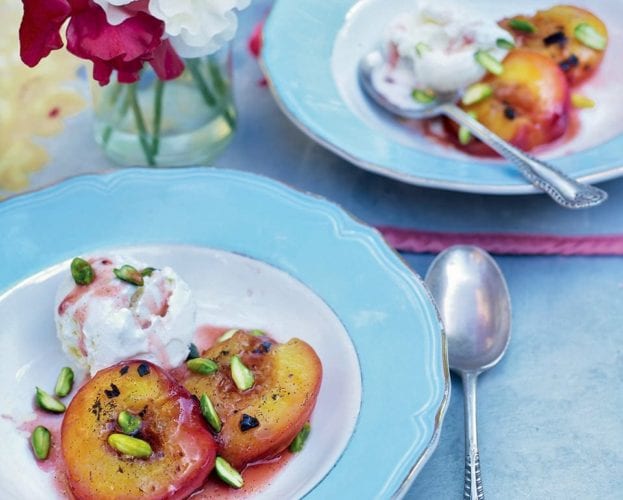 Ember-roast peaches with vanilla, butter and honey