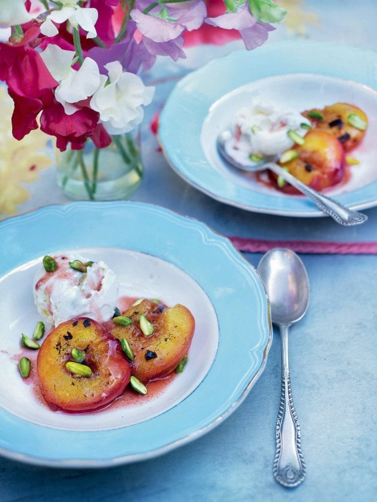 Ember-roast peaches with vanilla, butter and honey