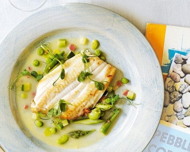 Pan-fried lemon sole with caper sauce and lentils