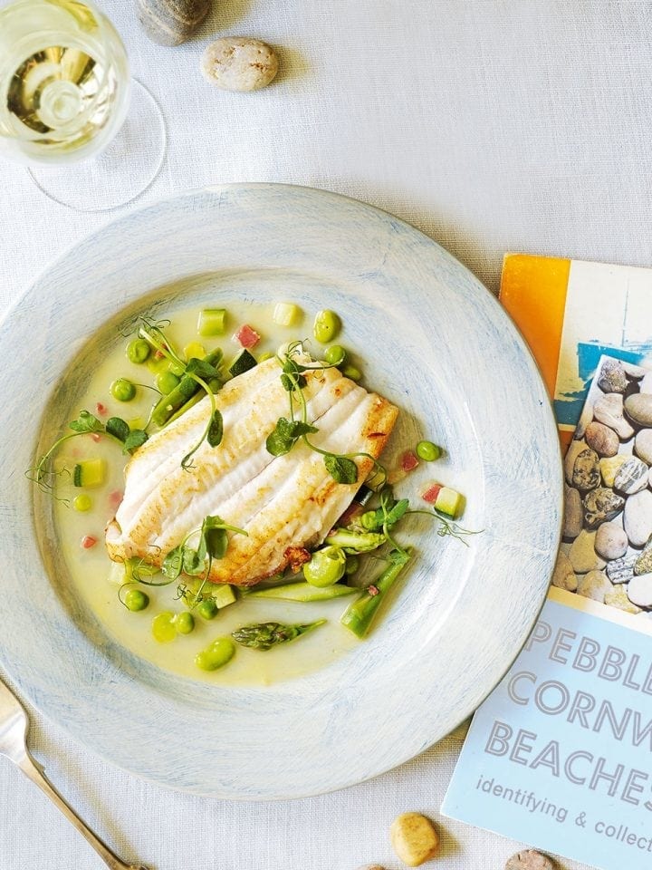 Rick Stein’s lemon sole with serrano ham and summer vegetables