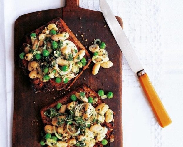 Cannellini beans and rosemary on bruschetta