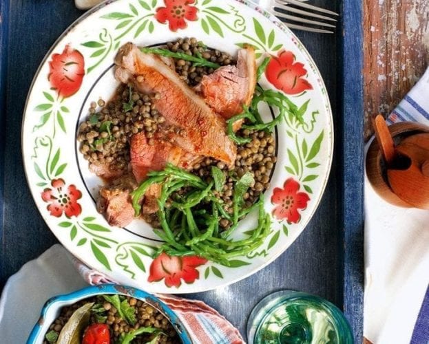 Butterflied leg of lamb with samphire and lentils