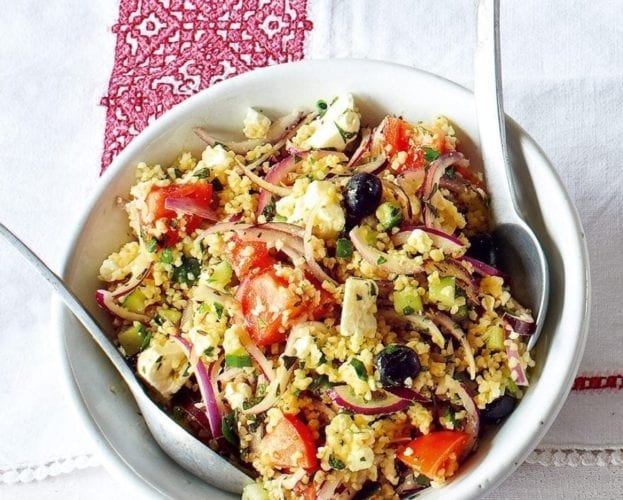 Greek salad with bulgur wheat