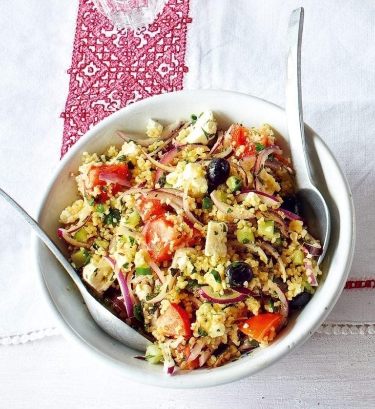 Greek salad with bulgur wheat