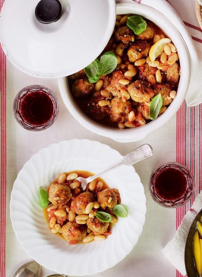 Pork and lemon meatballs with cannellini beans