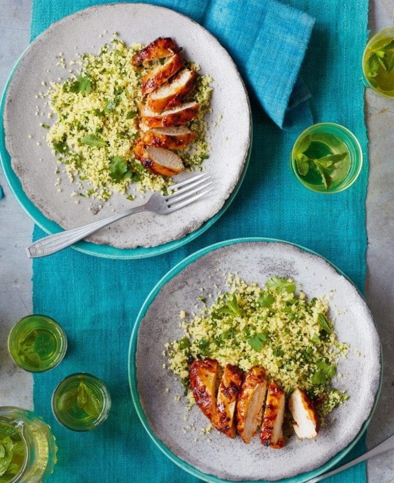 Harissa chicken with green couscous