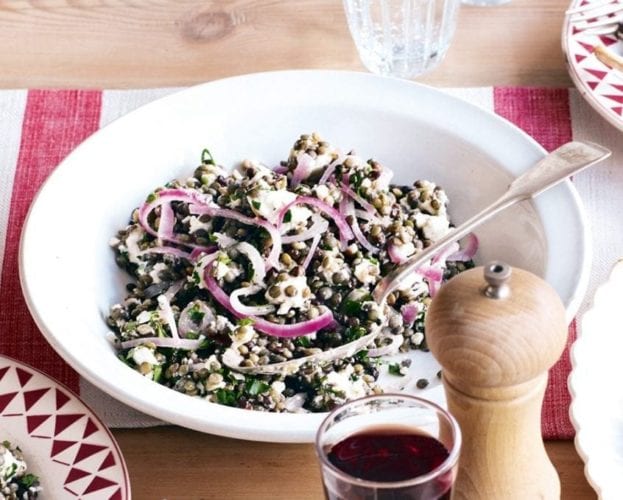 Puy lentil, red onion and feta salad