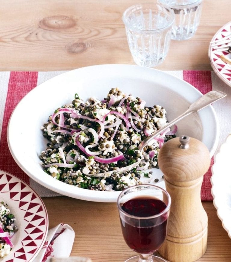 Puy lentil, red onion and feta salad