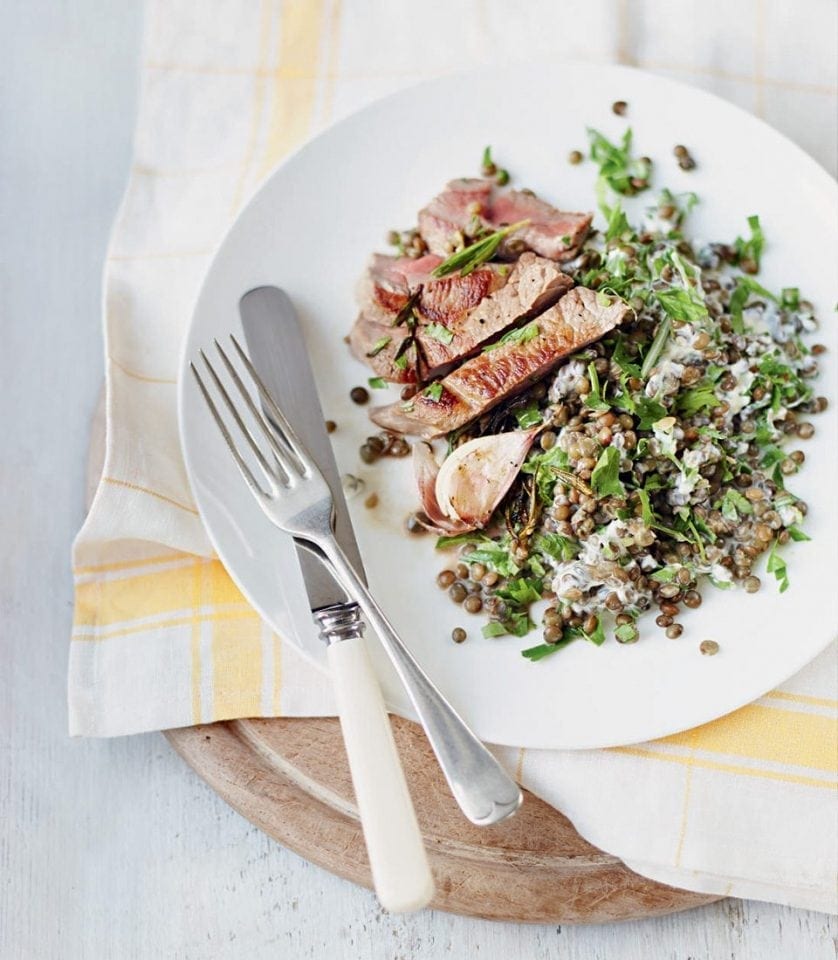 Rosemary lamb with creamy puy lentils recipe delicious. magazine