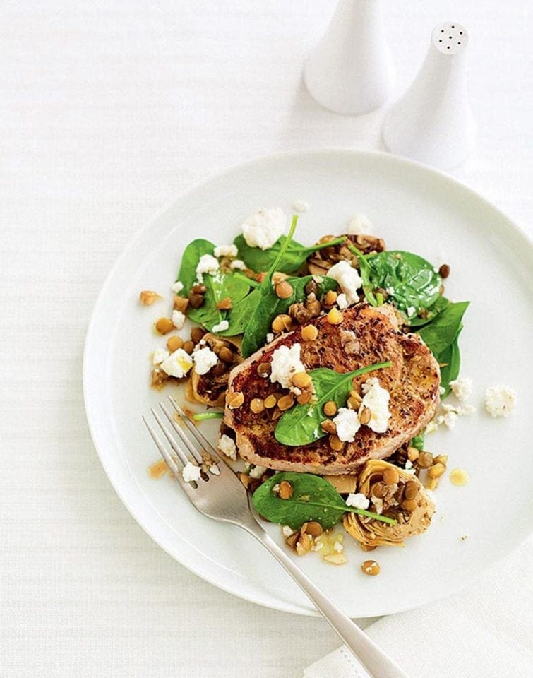 Pork loin with artichoke salad