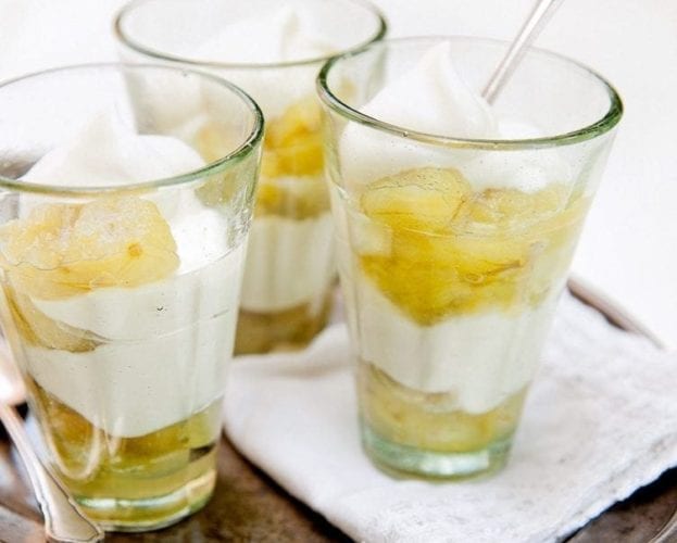Elderflower fool with poached gooseberries