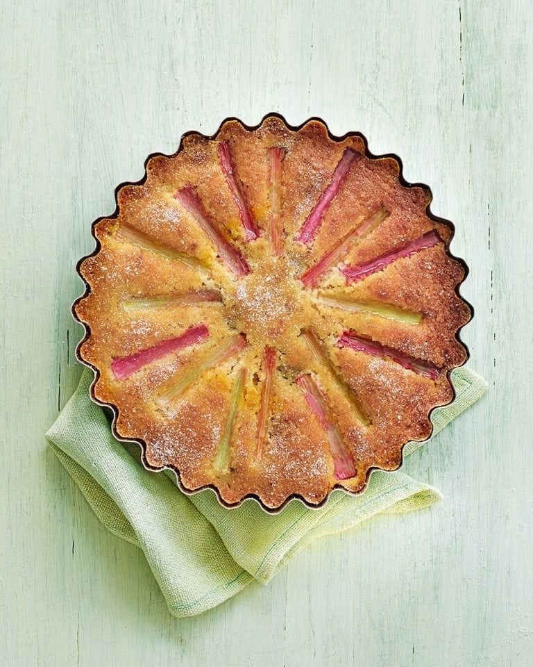 Rhubarb and amaretti cake with orange glaze