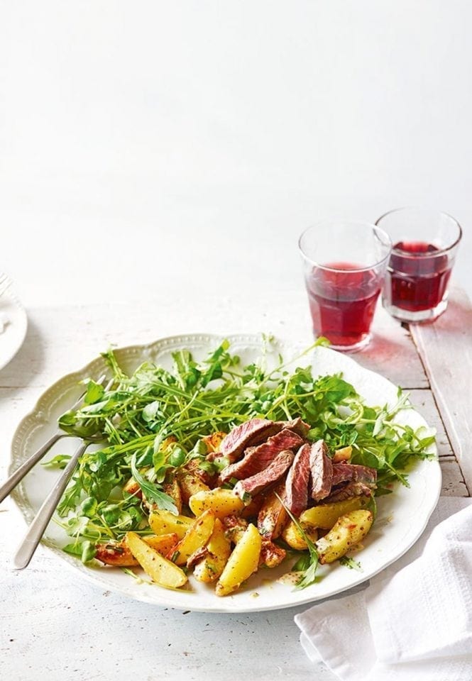 Easy steak, chips and salad with cheat’s béarnaise dressing