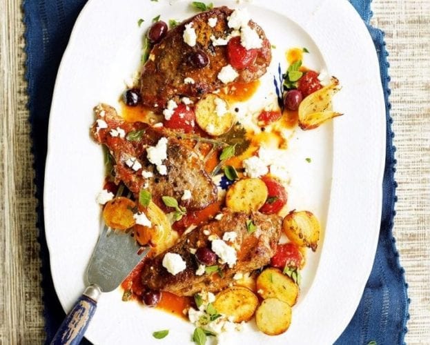 braised Greek lamb with olives and feta recipe