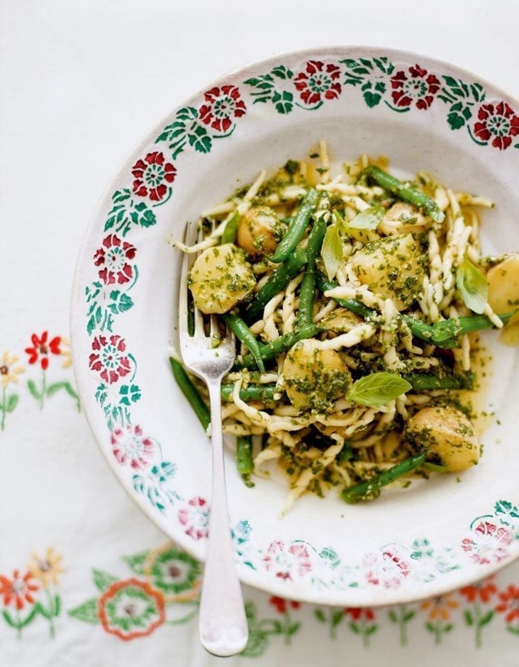 Trofie pasta with green beans and new potatoes