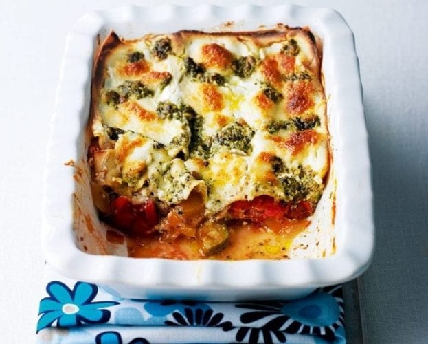 Three-cheese ratatouille lasagne