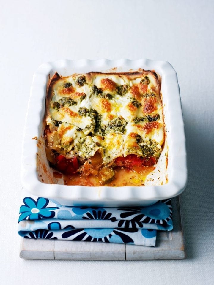 Three-cheese ratatouille lasagne