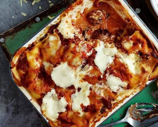 Salami and meatball lasagne