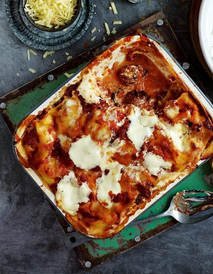 Salami and meatball lasagne