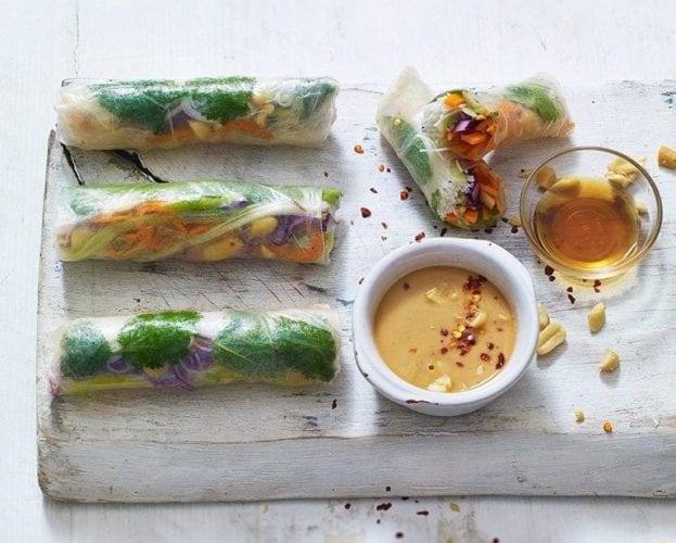 Vegetarian summer rolls with peanut dipping sauce