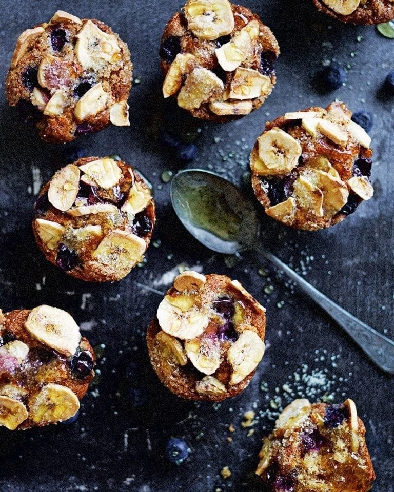 Fruity breakfast blueberry and banana muffins