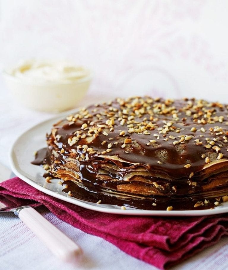 Chocolate and hazelnut pancake cake