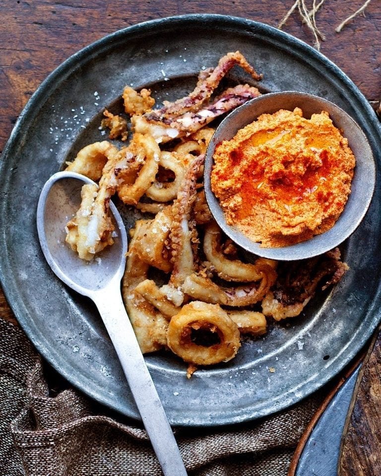 Fried calamari with romesco sauce