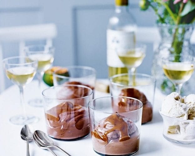 Chocolate truffle pots with caramel sauce