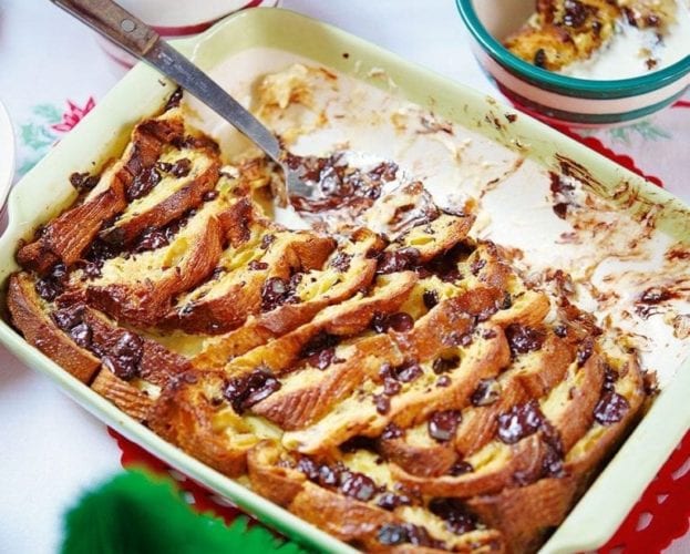 Panettone and chocolate bread and butter pudding