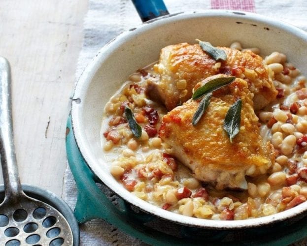 Chicken, pancetta and bean stew with sage