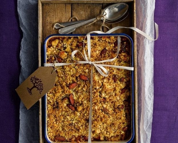 Individual raspberry and almond crumbles