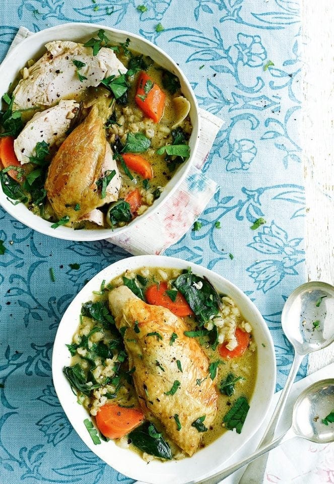 Pot-braised chicken and barley