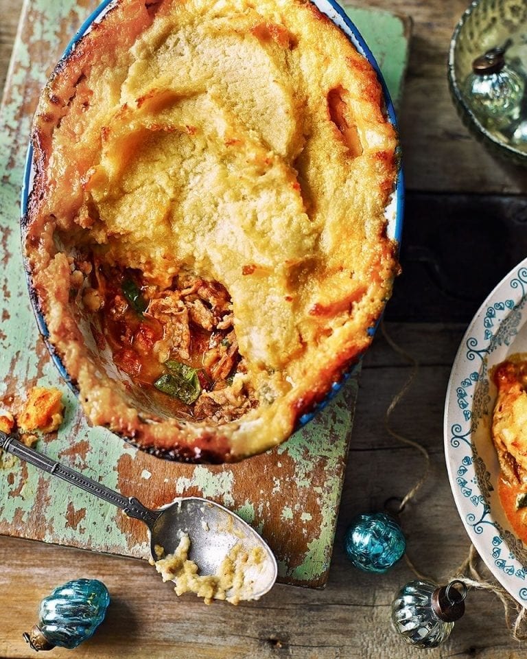Spiced lamb pie with chickpea and potato mash