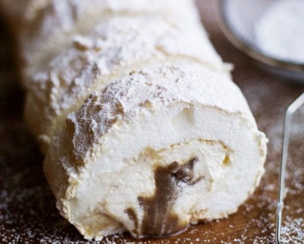 Chestnut meringue roulade with hazelnut liqueur cream