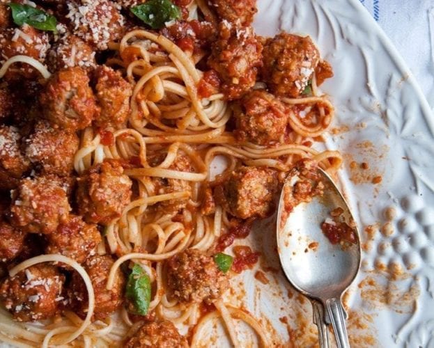 Sausage meatballs with linguine