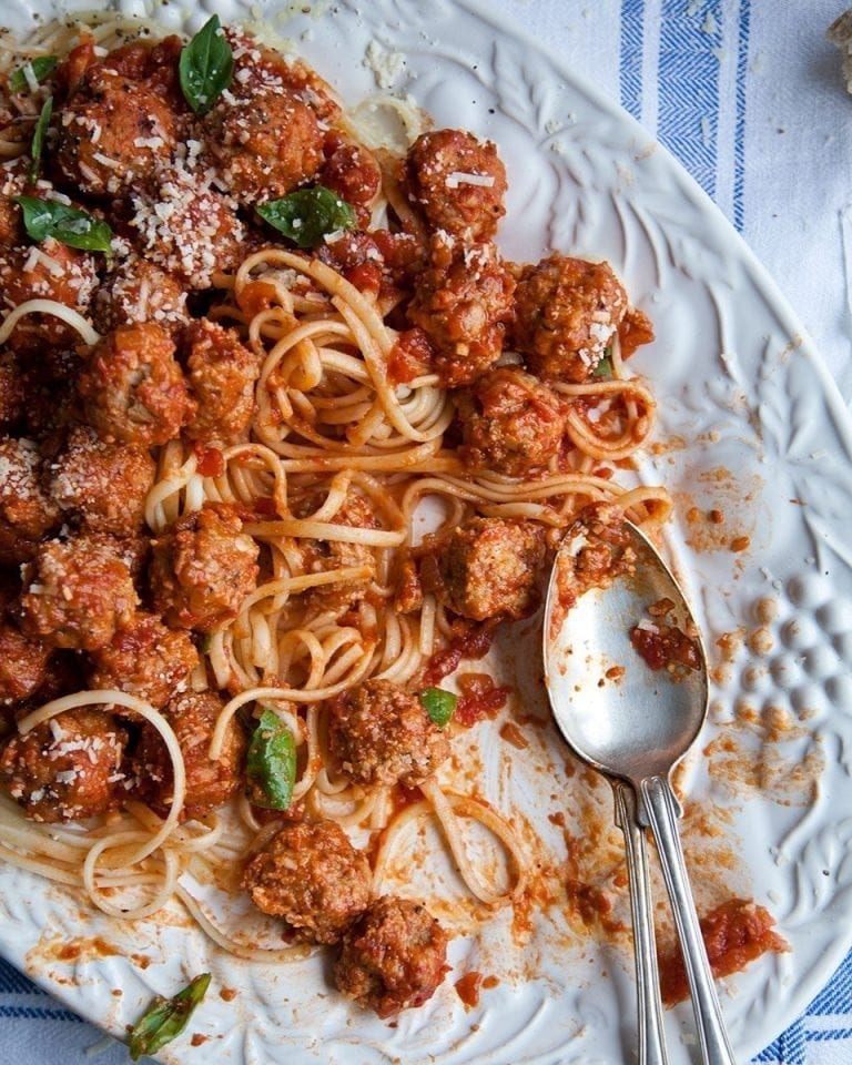 Sausage meatballs with linguine