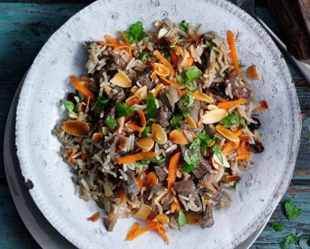 Quick spiced lamb with apricots