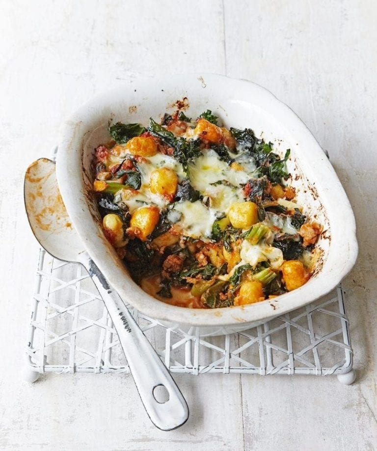 Sausage and kale gnocchi bake