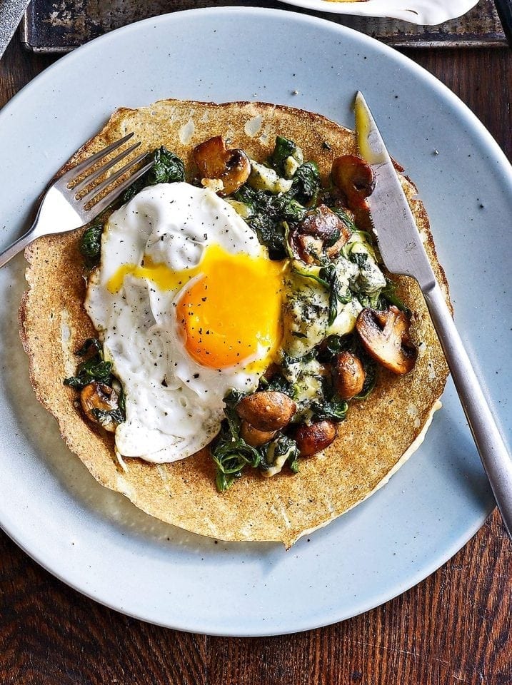 Brunch pancakes with soft egg