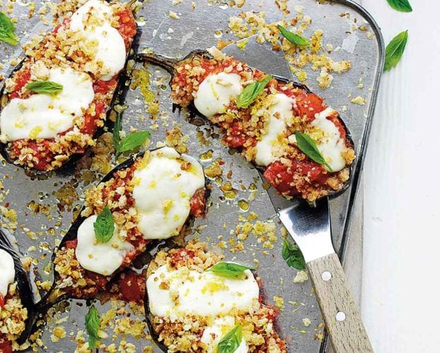 Roasted aubergines with lemon breadcrumbs